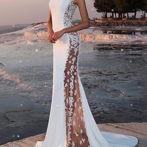 Long white and sheer side gown